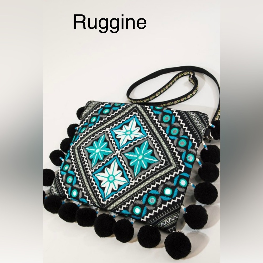 BUC🖤💙Ruggine HANDMADE crossbody bag w/mirror accents+black pom-pom
accents! - Picture 3 of 6